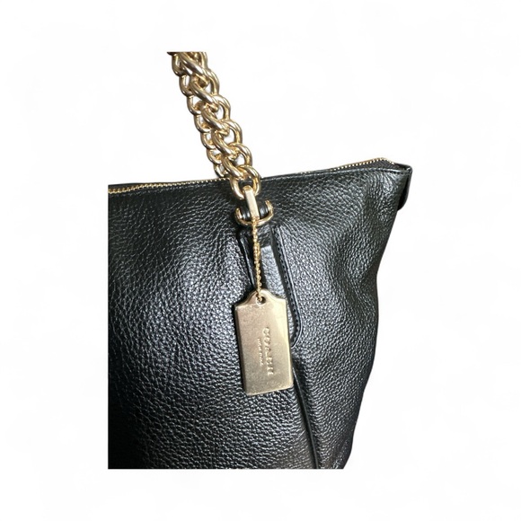 🔥 Coach Black Leather Chain Strap Tote | Gold Hardware Designer Bag - Picture 7 of 10